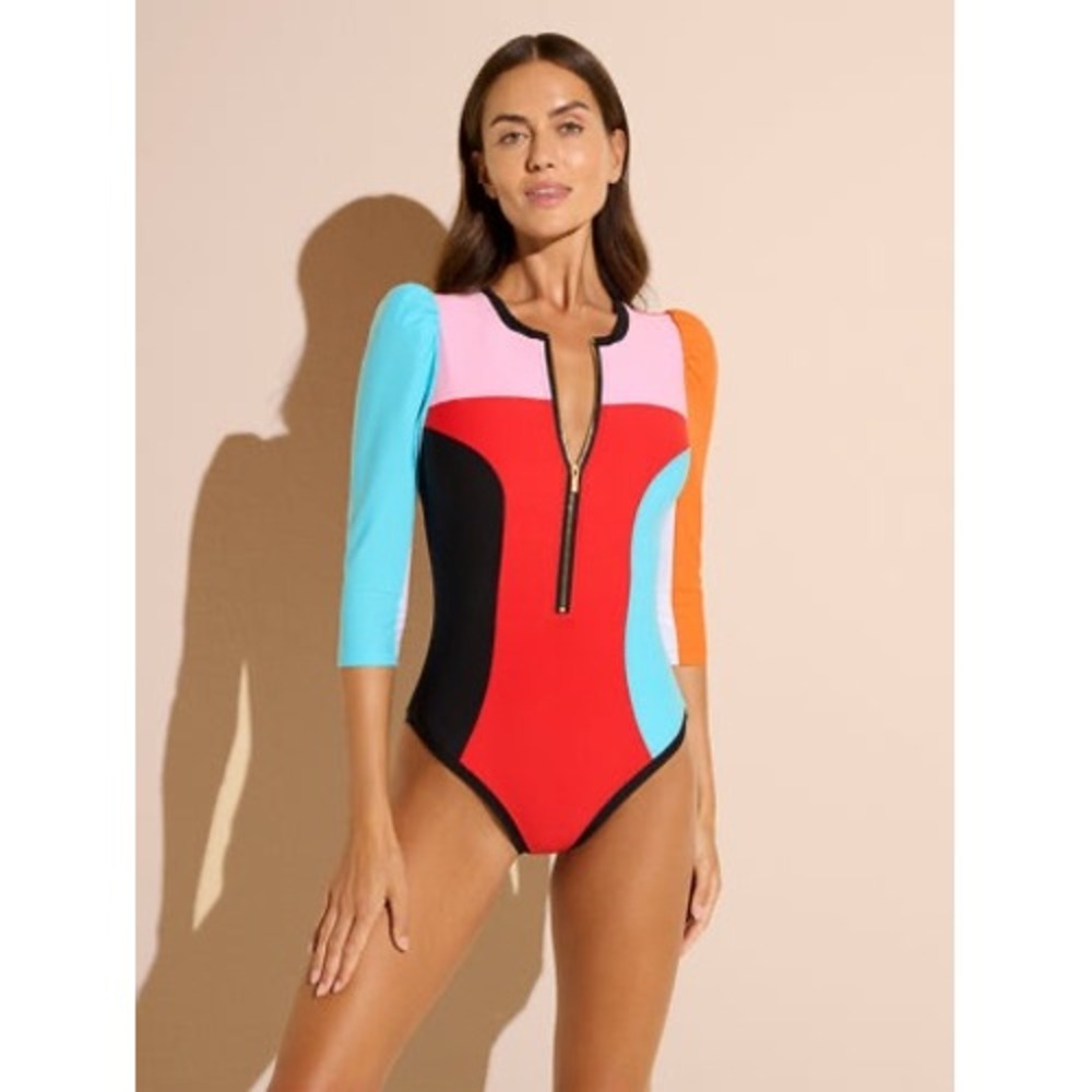 Stylest | DreamSculpt Multi PuffSleeve Zip Swimsuit L Multicolor Colorblock $328
